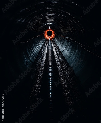 Obraz na płótnie An illuminating futuristic tunnel with a bright circular opening ahead w salonie