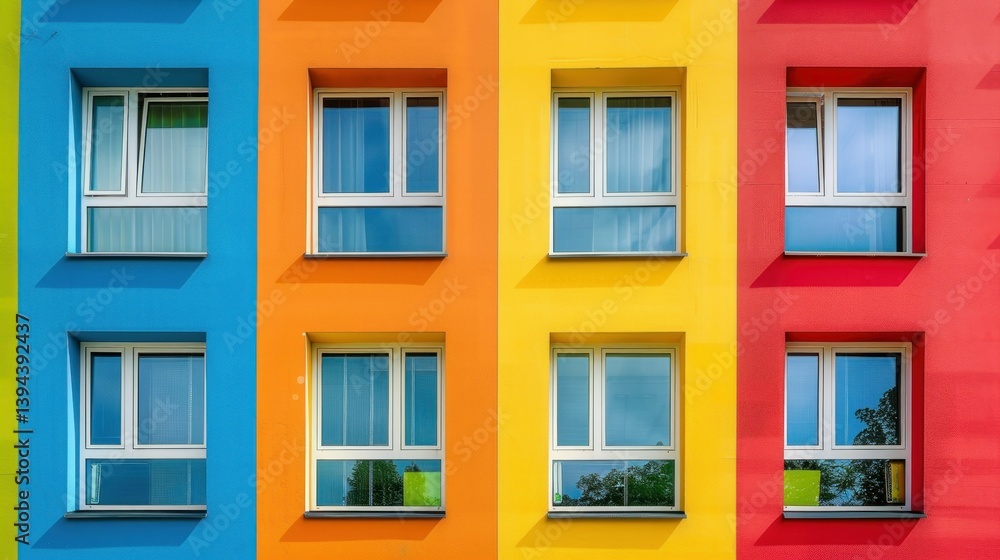 Obraz premium Modern school building with bright colors and wide windows.