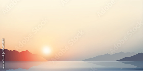 Minimalistic seascape, sea sunset, setting sun, vector illustration