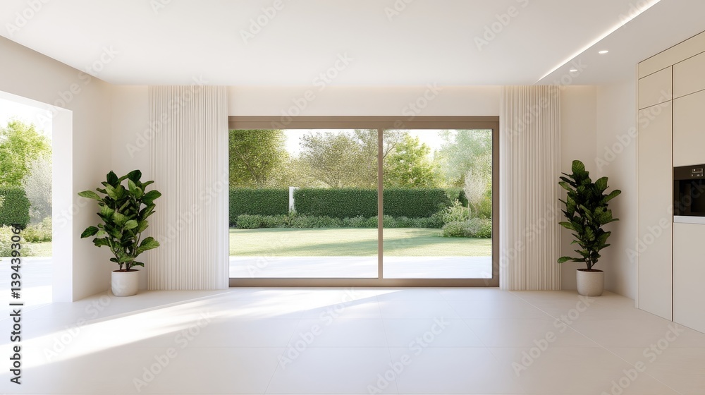 Fototapeta premium Modern open-plan living area with garden views