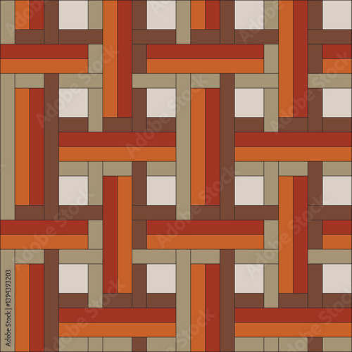 Abstract pattern of aida cloth created from grey, khaki, orange, rust, brown rectangles and squares