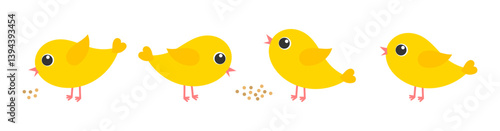 Easter chicks set. Yellow birds in flat design cartoon style. Vector illustration.