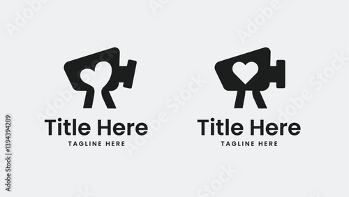 Set of Camera and Heart Logo - Video Recording with Heart Shape Logo Design