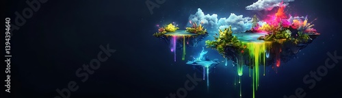 Floating Islands, Colorful Fantasy, Abstract Art, Background Use