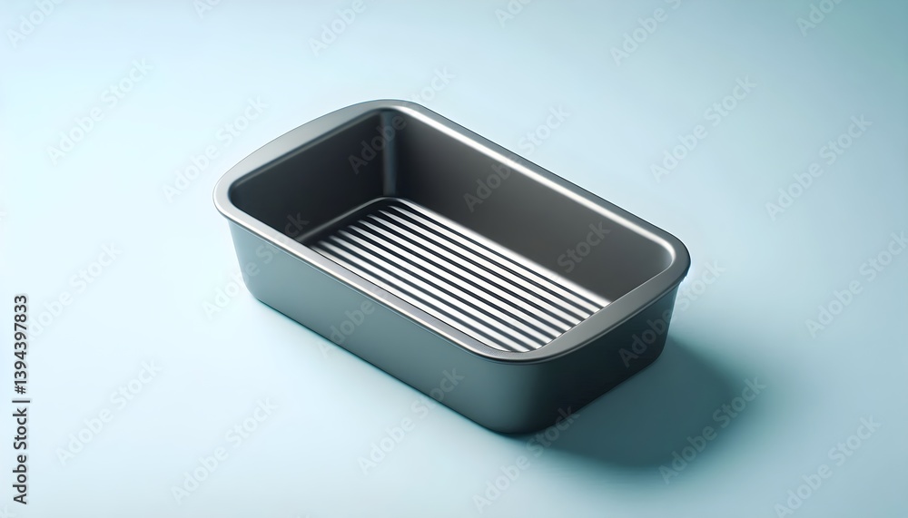 Unbranded non-stick loaf baking tin with rectangular shape and durable coating placed on soft blue background Unbranded non-stick loaf baking tin with rectangular shape and durable coating placed on soft blue background