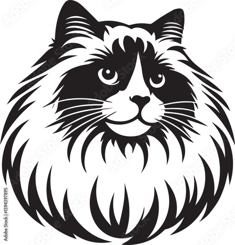 Black and White Ragdoll Cat Vector	