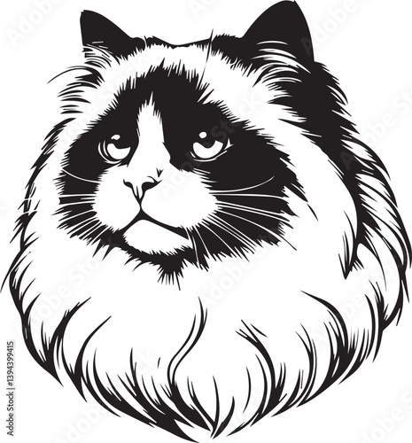 Black and White Ragdoll Cat Vector	