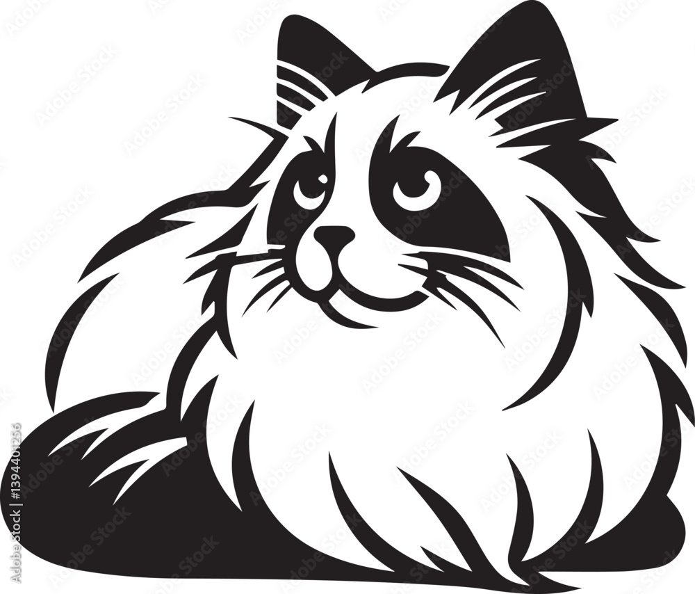 Obraz premium Black and White Ragdoll Cat Vector 