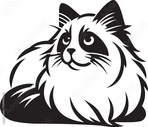 Black and White Ragdoll Cat Vector	