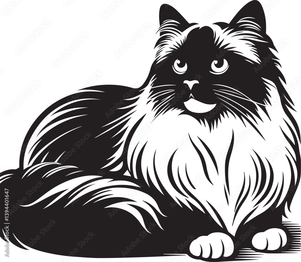 Obraz premium Black and White Ragdoll Cat Vector