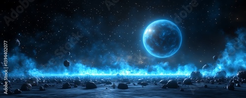 Obraz na płótnie A celestial panorama features a blue planet in deep space with stardust w salonie