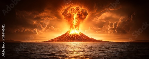 Obraz na płótnie A dramatic volcanic eruption unfolds with intense fire and energy w salonie