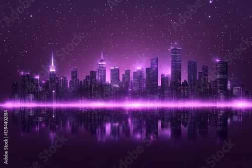 Obraz na płótnie A Futuristic Urban Cityscape Reflected in Calm Waters Under Starlight w salonie