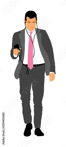 Businessman with mobile phone talk vector illustration isolated. Handsome man in suite tie. Elegant male busy manager. Yuppie appoints meeting with client out office. Contract business communication.