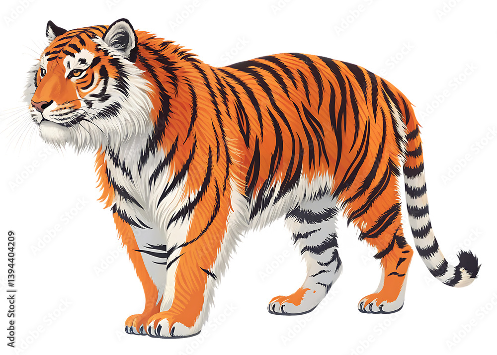 Obraz premium Colorful Furry Tiger on Transparent PNG