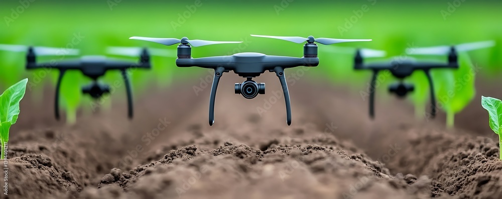 A fleet of drones surveying a field of crops efficiently