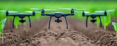 Obraz na płótnie A fleet of drones surveying a field of crops efficiently w salonie