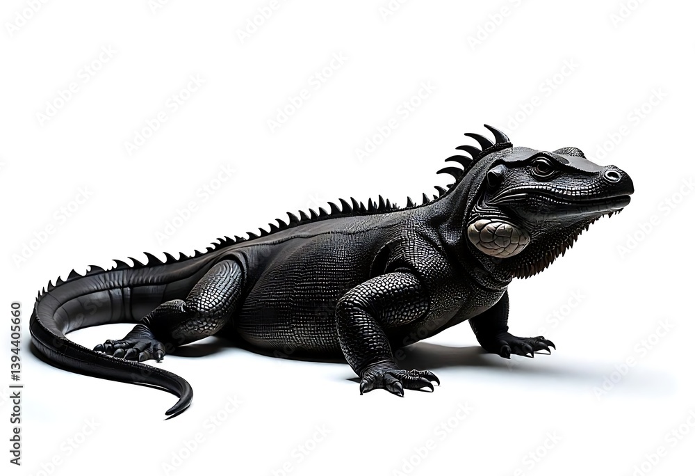 Obraz premium Generative AI Black Iguana Lizard, Isolated on a White Background