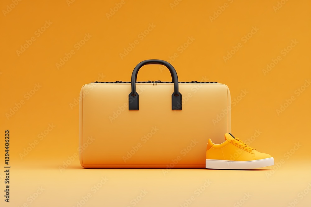A yellow bag and a matching sneaker on a yellow surface