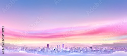 Obraz na płótnie A beautiful city skyline depicted under a colorful sunset sky w salonie