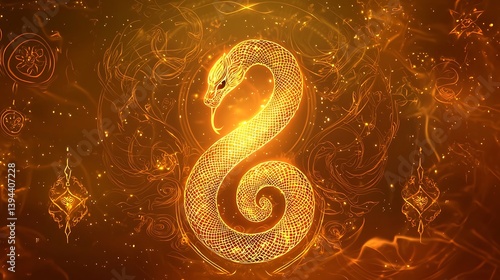 Obraz na płótnie A Glowing Golden Illustration of a Serpent with Intricate Details w salonie