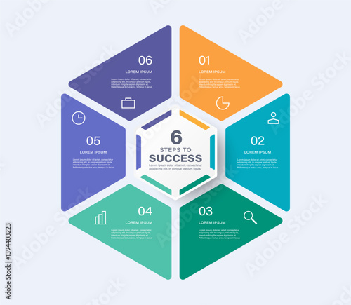 Hexagon vector infographic template with six parts and icons