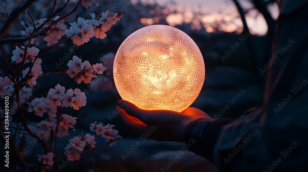 A glowing sphere held gently in a persons open hand