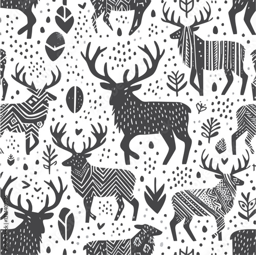 Seamless vector animal pattern with cute cartoon giraffe and floral leaf design