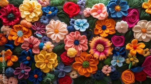 Colorful Crochet Flowers Background