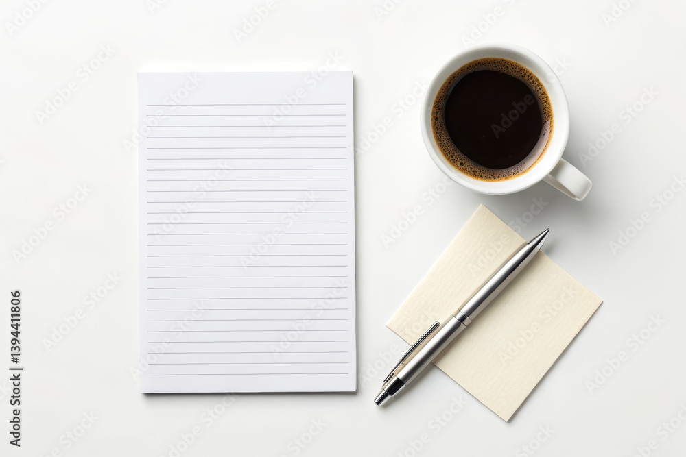 notebook and coffee on white background notebook and coffee on white background
