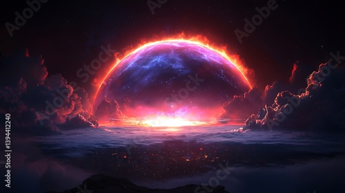 Obraz na płótnie A vibrant and stunning space sphere with fiery red and purple w salonie