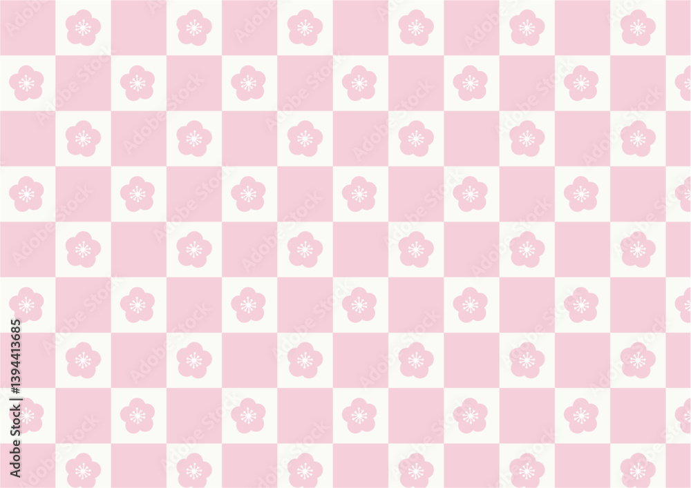 Pink plum blossom flower checkered pattern Pink plum blossom flower checkered pattern