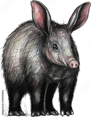 Unique Aardvark Portrait: A curious aardvark poses in this vivid illustrated image, showcasing the unique details of this distinctive creature with its long snout and prominent ears.