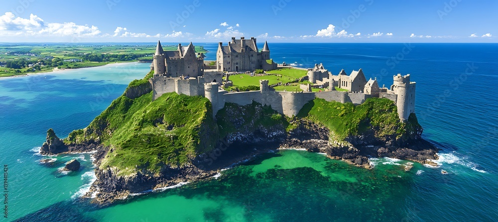 Majestic fortress on an island surrounded by turquoise ocean water