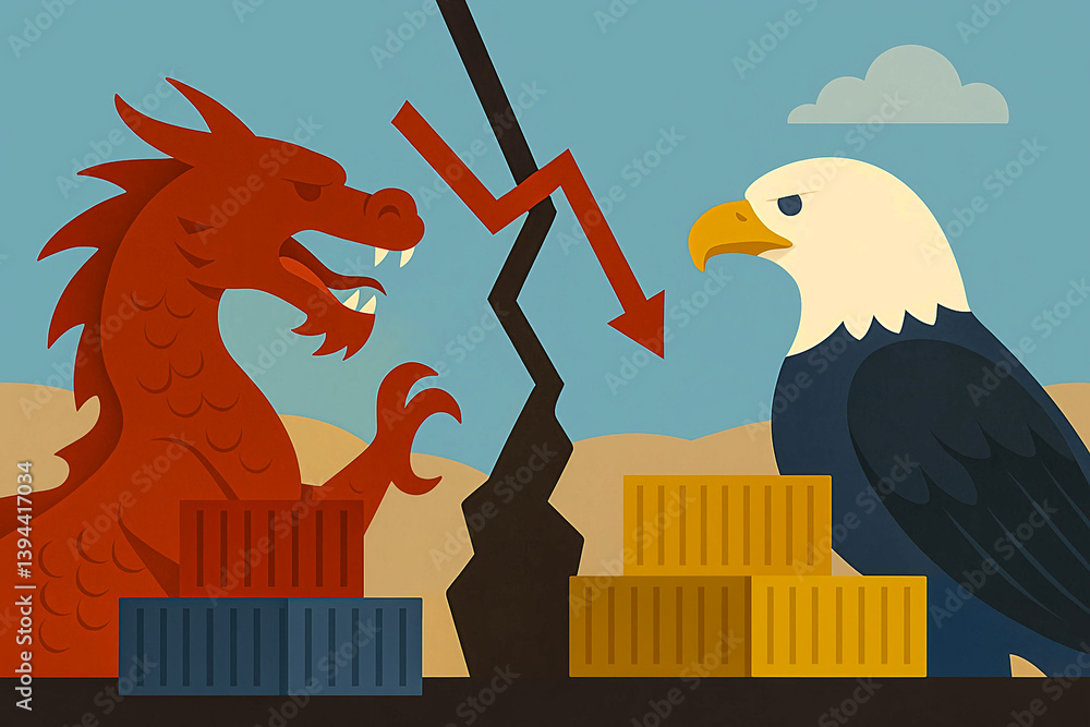 Fototapeta premium Tariff War between China and USA – Flat Minimalist Illustration 
