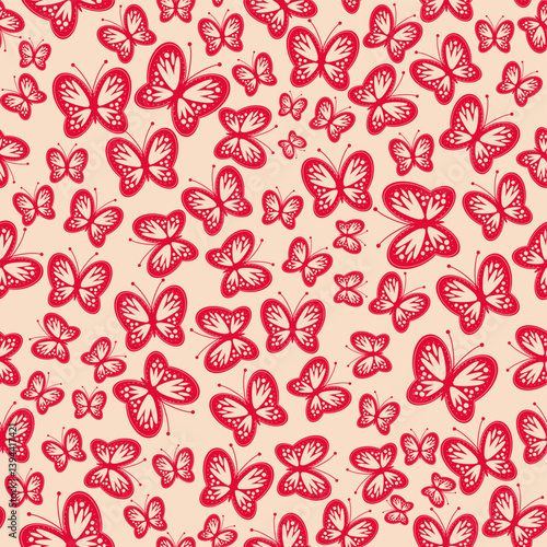 Seamless vector illustration print pattern background wallpaper with butterflies summer spring for textile, paper, pack etc	
