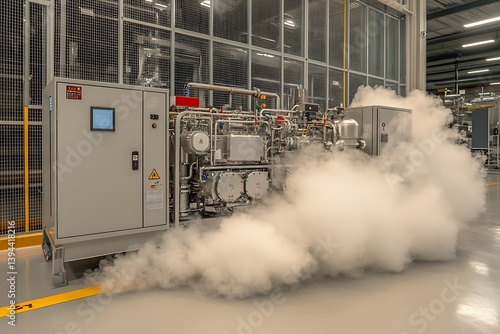 Obraz na płótnie Industrial machinery is shrouded in a cloud of vapor for observation purposes w salonie