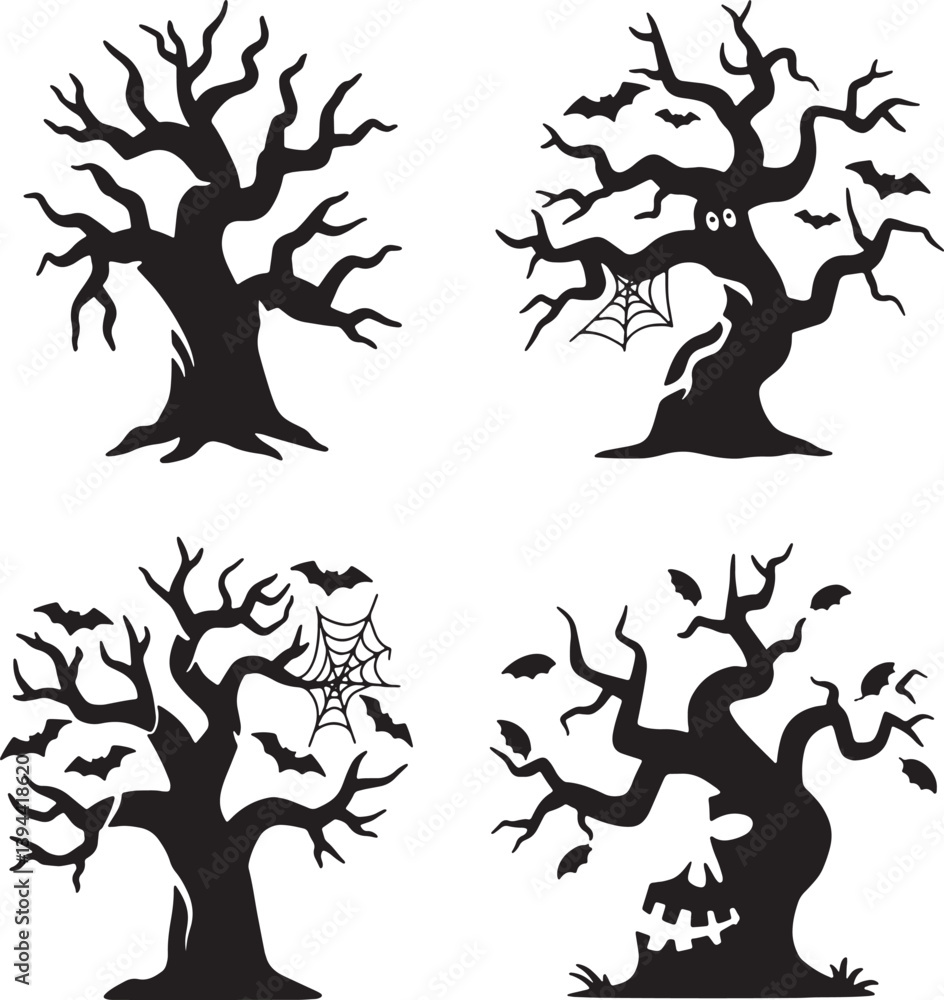 Halloween scary tree set silhouette vector illustration isolated On Transparent Background Halloween scary tree set silhouette vector illustration isolated On Transparent Background