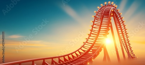 Obraz na płótnie A large roller coaster track against a beautiful sunset sky w salonie