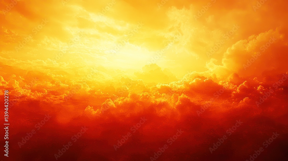 Naklejka premium Fiery sunset with vibrant orange and red clouds.