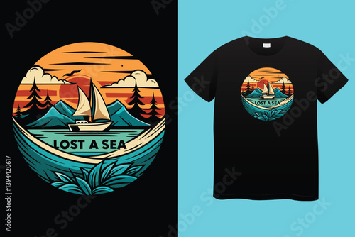 Unique t-shirt design for sailing aboard a boat at sea and oceans - vintage retro design - old sailing boat T-Shirt Design 2024 #01 (Pixel perfect vector t-shirt template)