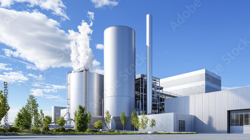 modern waste to energy plant showcasing innovative design and technology, surrounded by greenery and clear skies