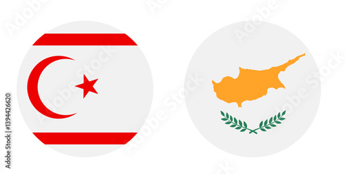 Circle badge North Cyprus flag button vector illustration isolated. Part of Cyprus island in Turkey. Half moon and star, Islamic national symbol against Roundel Cyprus flag banner emblem.