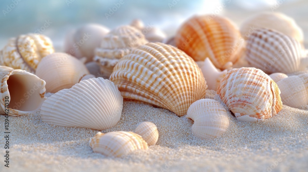 A variety of seashells scattered on a sandy beach, showcasing intricate patterns and natural beauty. A variety of seashells scattered on a sandy beach, showcasing intricate patterns and natural beauty.