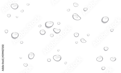 Realistic water drops. PNG drops, condensation on the window, transparent water drop. Abstract water drops, bubbles on transparent background, digital liquid design, Stock royalty free.