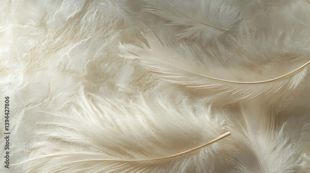 Fototapeta premium Delicate feather textures on a muted sand toned canvas, Soft organic patterns with gentle movement, Nature-inspired minimalist style