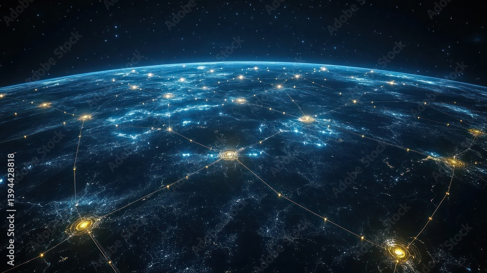 Global network of interconnected cities at night. Global network of interconnected cities at night.