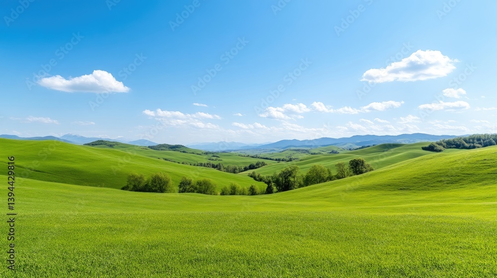 Lush green hills under a vibrant blue sky Lush green hills under a vibrant blue sky