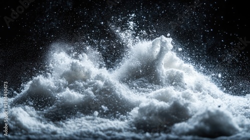Wallpaper Mural A dramatic close-up of white powder swirling and splashing, creating an ethereal, misty effect against a dark background. Torontodigital.ca