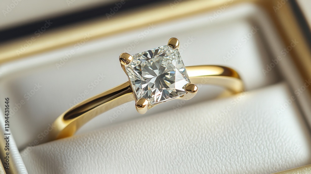 Closeup of a Sparkling Diamond Ring in a Gold Setting Closeup of a Sparkling Diamond Ring in a Gold Setting